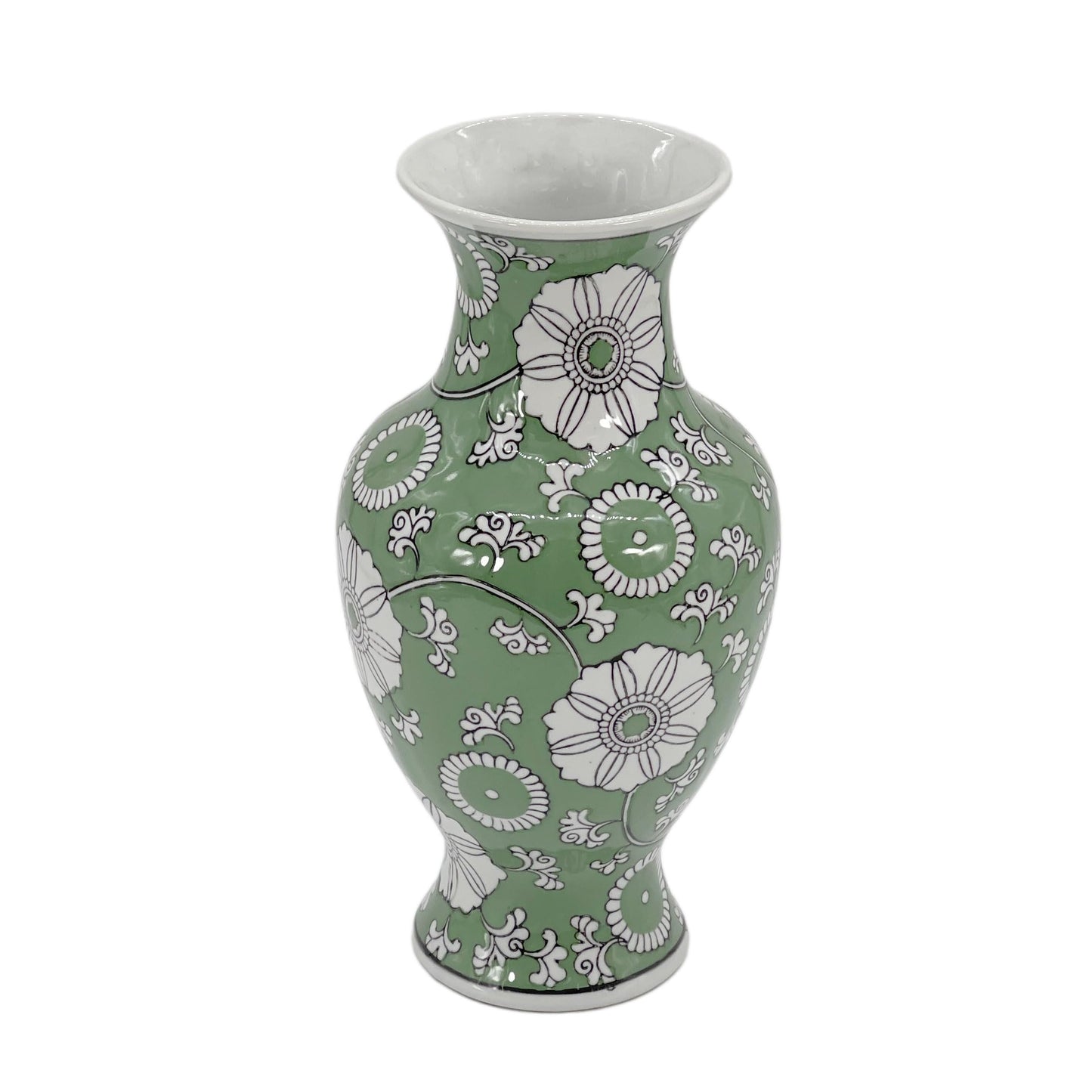 Galt International Yellow and White Sakura Chinoiserie Ceramic Vase 14" - Hand Painted Antique Style Porcelain Japanese Flower Bottle Fishtail Porcelain Chinese Vase for Home Decor Centerpiece