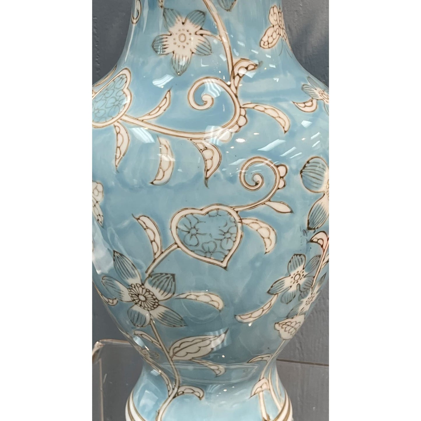 Galt International Yellow and White Sakura Chinoiserie Ceramic Vase 14" - Hand Painted Antique Style Porcelain Japanese Flower Bottle Fishtail Porcelain Chinese Vase for Home Decor Centerpiece