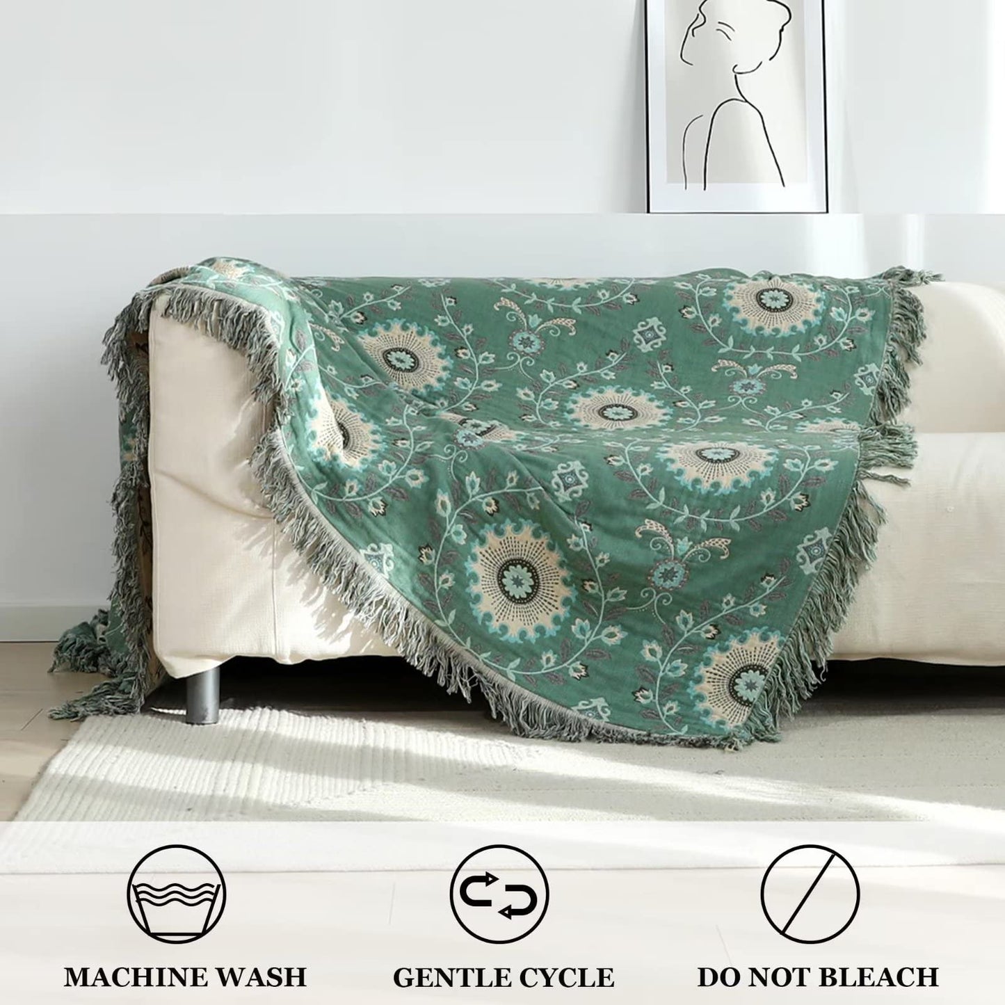 Boho Throw Blanket for Bed - 100% Cotton Ultra Soft Rustic Quilt - Floral Printed Farmhouse Decor Bed Fall Blankets,60"×80" All Season Rustic Large Throw for Sofa Couch Chair