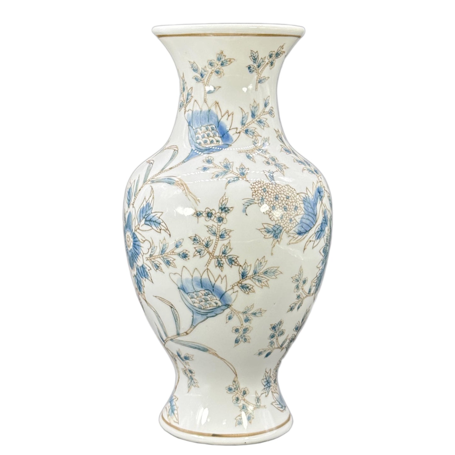 Galt International Yellow and White Sakura Chinoiserie Ceramic Vase 14" - Hand Painted Antique Style Porcelain Japanese Flower Bottle Fishtail Porcelain Chinese Vase for Home Decor Centerpiece