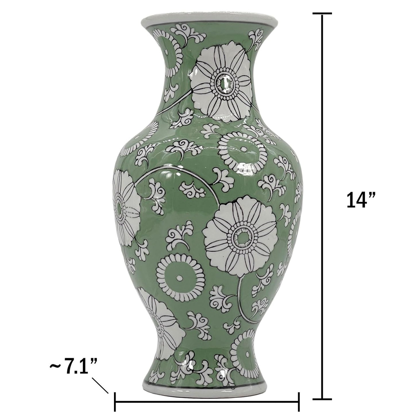 Galt International Yellow and White Sakura Chinoiserie Ceramic Vase 14" - Hand Painted Antique Style Porcelain Japanese Flower Bottle Fishtail Porcelain Chinese Vase for Home Decor Centerpiece