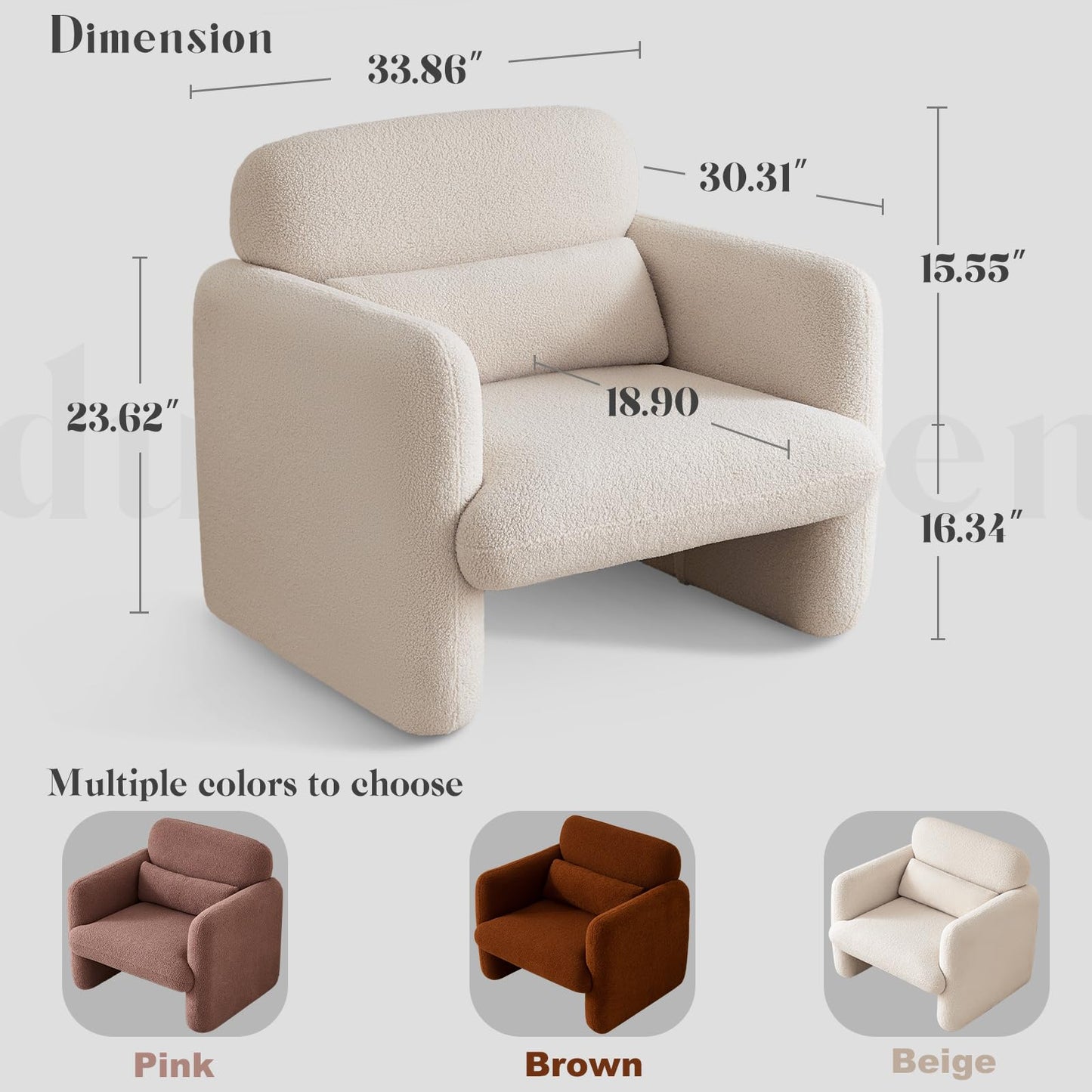 Modern Accent Single Sofa Chair with Arms, Lamb Fabric Upholstered Comfy Reading Arm Chair for Bedroom, Living Room-Beige