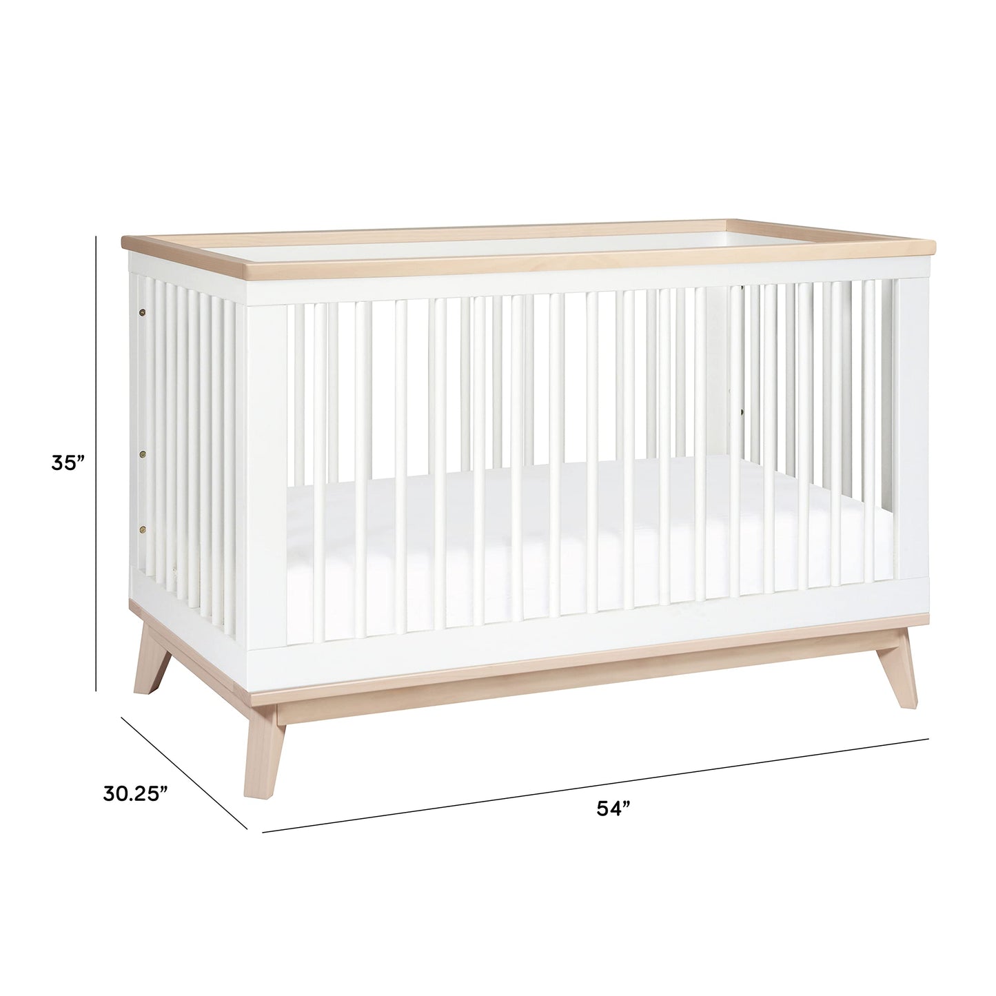 Babyletto Scoot 3-in-1 Convertible Crib with Toddler Bed Conversion Kit in White and Washed Natural, Greenguard Gold Certified