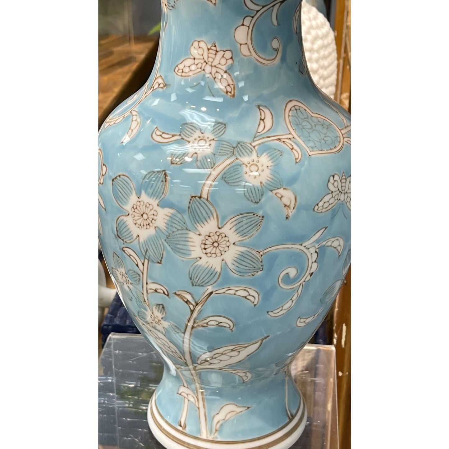 Galt International Yellow and White Sakura Chinoiserie Ceramic Vase 14" - Hand Painted Antique Style Porcelain Japanese Flower Bottle Fishtail Porcelain Chinese Vase for Home Decor Centerpiece