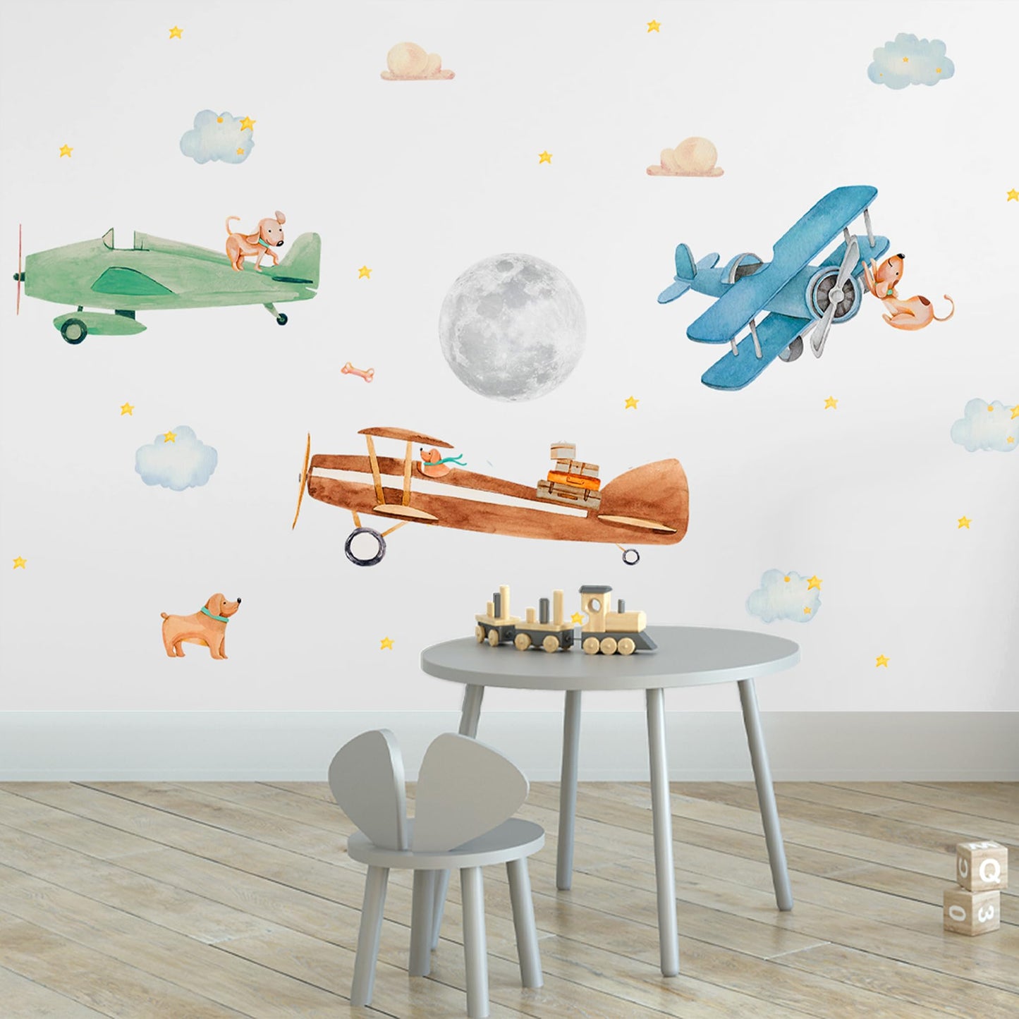 Large Airplane Wall Decals for Kids by Lipastick - 47 pcs Premium Kids Wall Stickers Aircrafts - Creative Nursery Wall Decal - Plane Vinyl Wall Decals for Baby Nursery Children Room Bedroom S Size