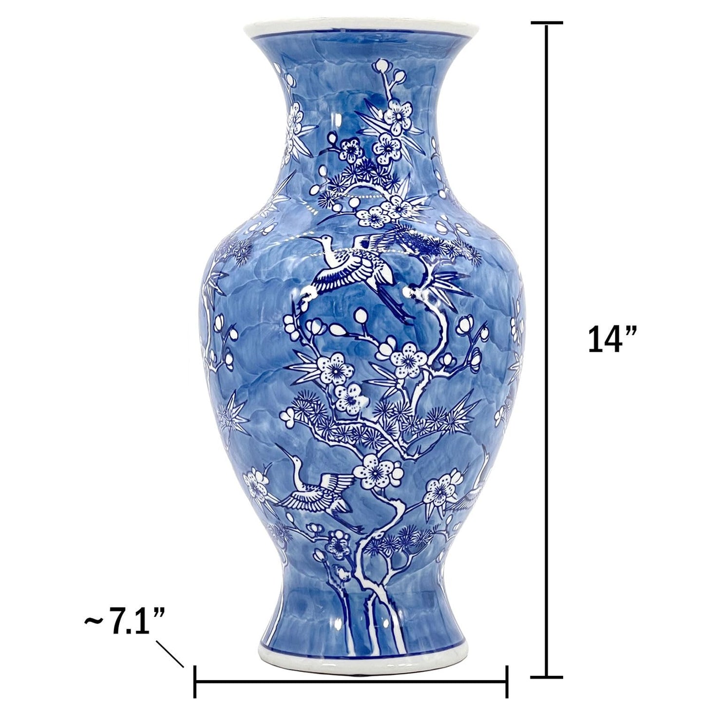 Galt International Yellow and White Sakura Chinoiserie Ceramic Vase 14" - Hand Painted Antique Style Porcelain Japanese Flower Bottle Fishtail Porcelain Chinese Vase for Home Decor Centerpiece