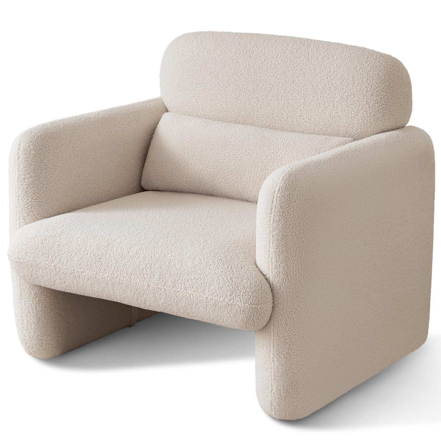 Modern Accent Single Sofa Chair with Arms, Lamb Fabric Upholstered Comfy Reading Arm Chair for Bedroom, Living Room-Beige