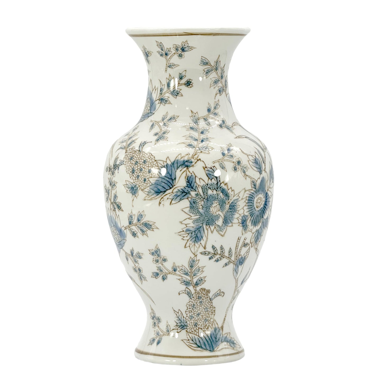 Galt International Yellow and White Sakura Chinoiserie Ceramic Vase 14" - Hand Painted Antique Style Porcelain Japanese Flower Bottle Fishtail Porcelain Chinese Vase for Home Decor Centerpiece