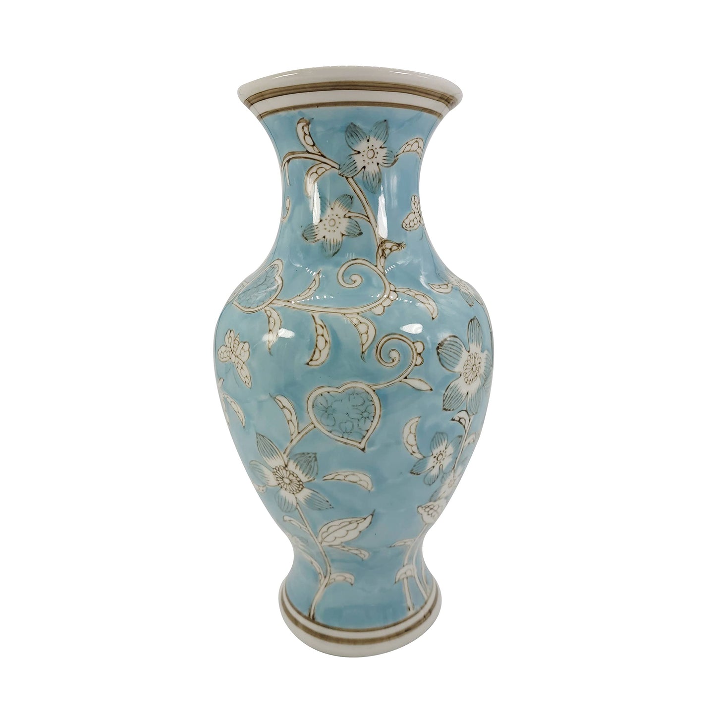 Galt International Yellow and White Sakura Chinoiserie Ceramic Vase 14" - Hand Painted Antique Style Porcelain Japanese Flower Bottle Fishtail Porcelain Chinese Vase for Home Decor Centerpiece