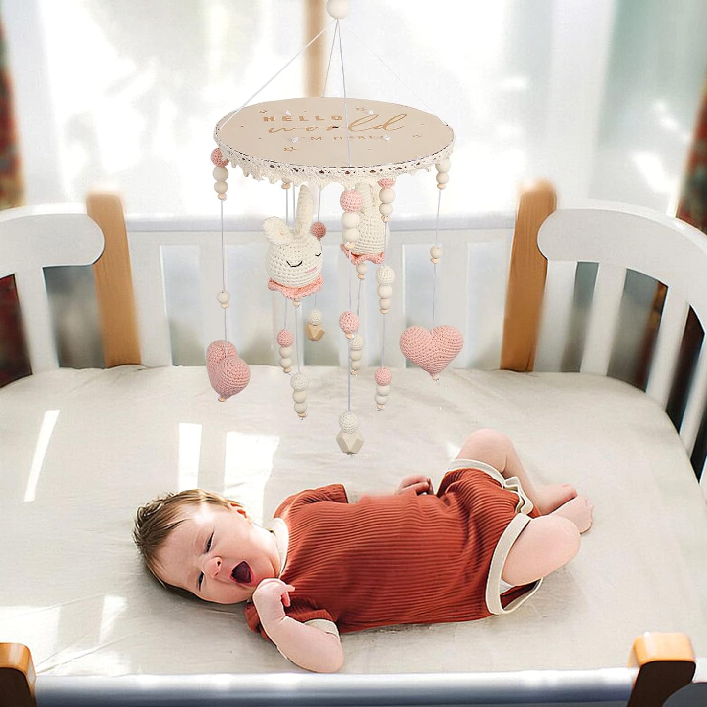 Floor Standing Mobile Arm for Crib, 57.8 Inch Baby Crib Mobile Arm, Baby Mobile Stand - Movable, Anti-Dumping, Adjustable Height, Easy to Assemble - 100% Beech Wood - Nursery Decor