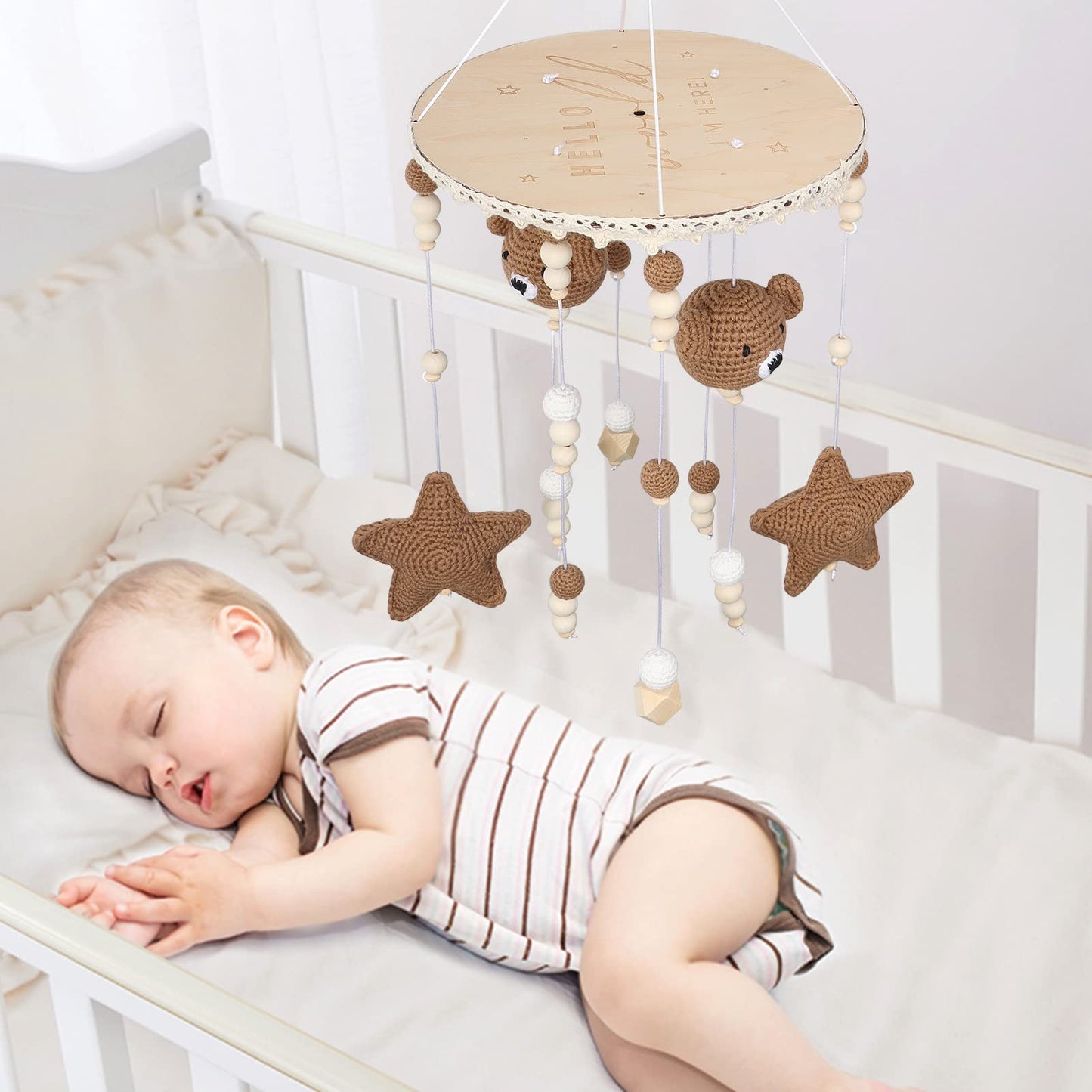 Floor Standing Mobile Arm for Crib, 57.8 Inch Baby Crib Mobile Arm, Baby Mobile Stand - Movable, Anti-Dumping, Adjustable Height, Easy to Assemble - 100% Beech Wood - Nursery Decor