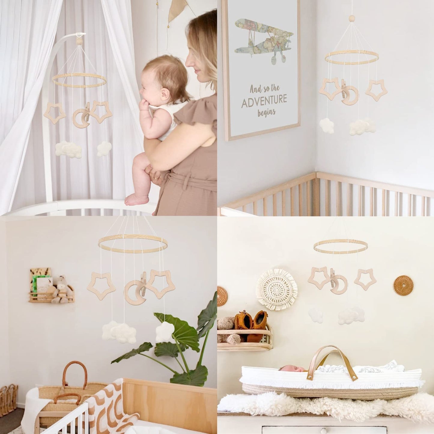 Baby Mobile for Crib - Boho Crib Mobile - Felt Cloud Mobile - Gender Neutral Baby Mobile - Boho Nursery Decor - Crib Mobile for Girls, Boys - Mobile for Bassinet, Pack N Play - Cloud