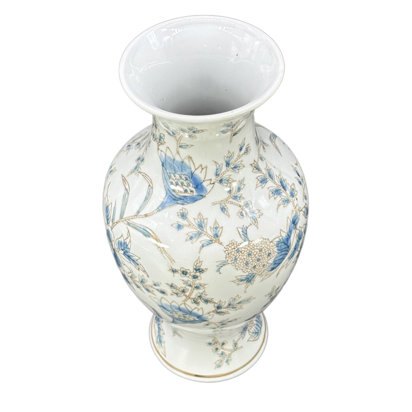 Galt International Yellow and White Sakura Chinoiserie Ceramic Vase 14" - Hand Painted Antique Style Porcelain Japanese Flower Bottle Fishtail Porcelain Chinese Vase for Home Decor Centerpiece