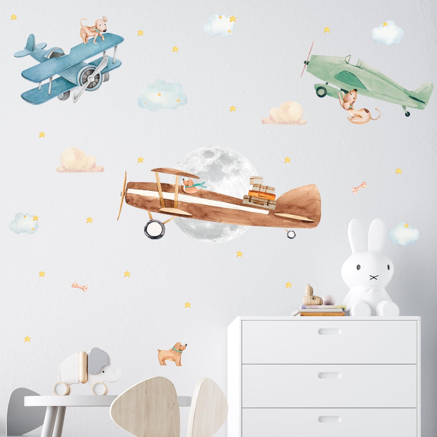 Large Airplane Wall Decals for Kids by Lipastick - 47 pcs Premium Kids Wall Stickers Aircrafts - Creative Nursery Wall Decal - Plane Vinyl Wall Decals for Baby Nursery Children Room Bedroom S Size