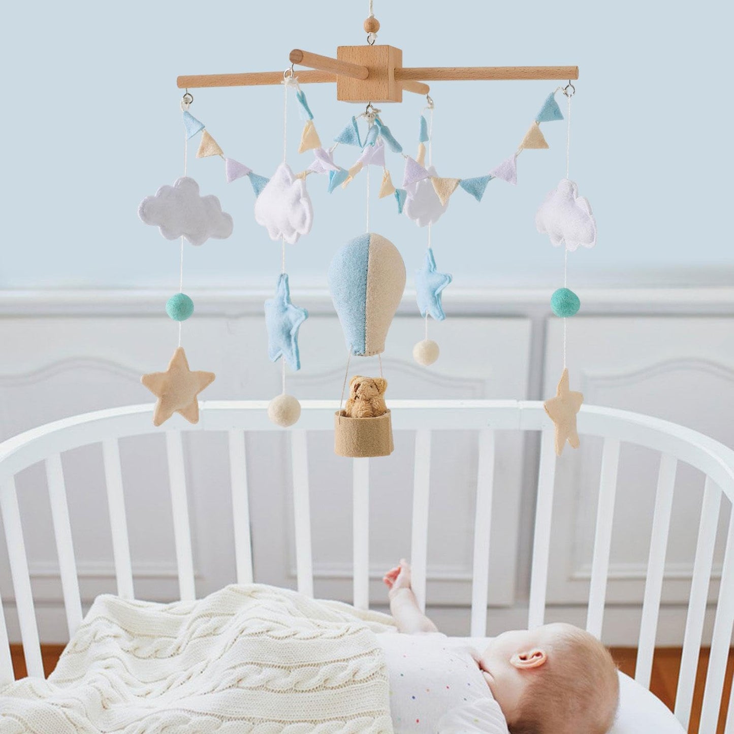 Baby Crib Mobile, Felt Ball Wind Chimes Hanging Decoration, Nursery Decor, Montessori Baby Bedroom Ceiling Wind Chime for Infant Boys Girls, Style A