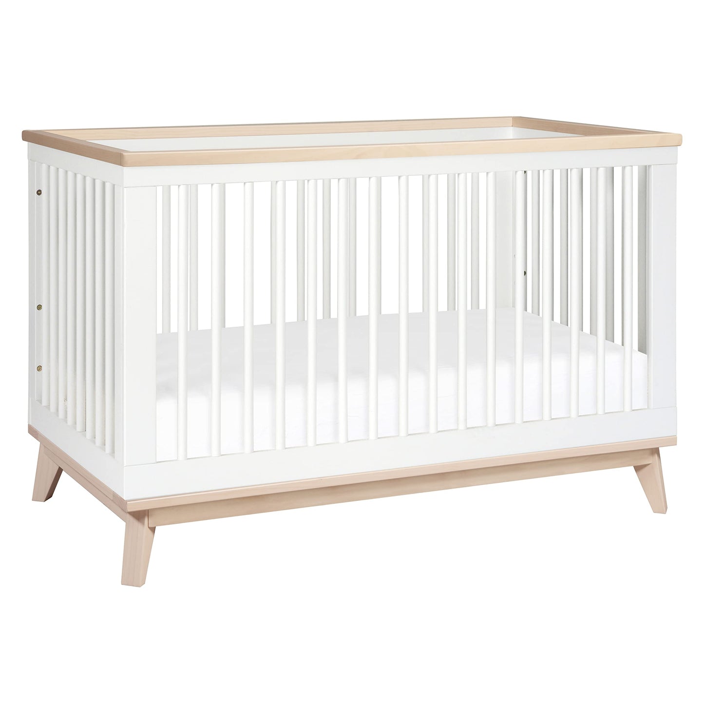 Babyletto Scoot 3-in-1 Convertible Crib with Toddler Bed Conversion Kit in White and Washed Natural, Greenguard Gold Certified