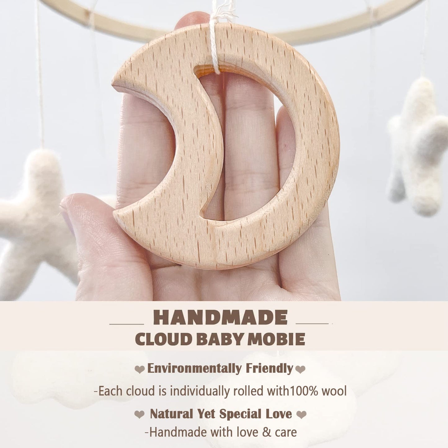 Baby Mobile for Crib - Boho Crib Mobile - Felt Cloud Mobile - Gender Neutral Baby Mobile - Boho Nursery Decor - Crib Mobile for Girls, Boys - Mobile for Bassinet, Pack N Play - Cloud