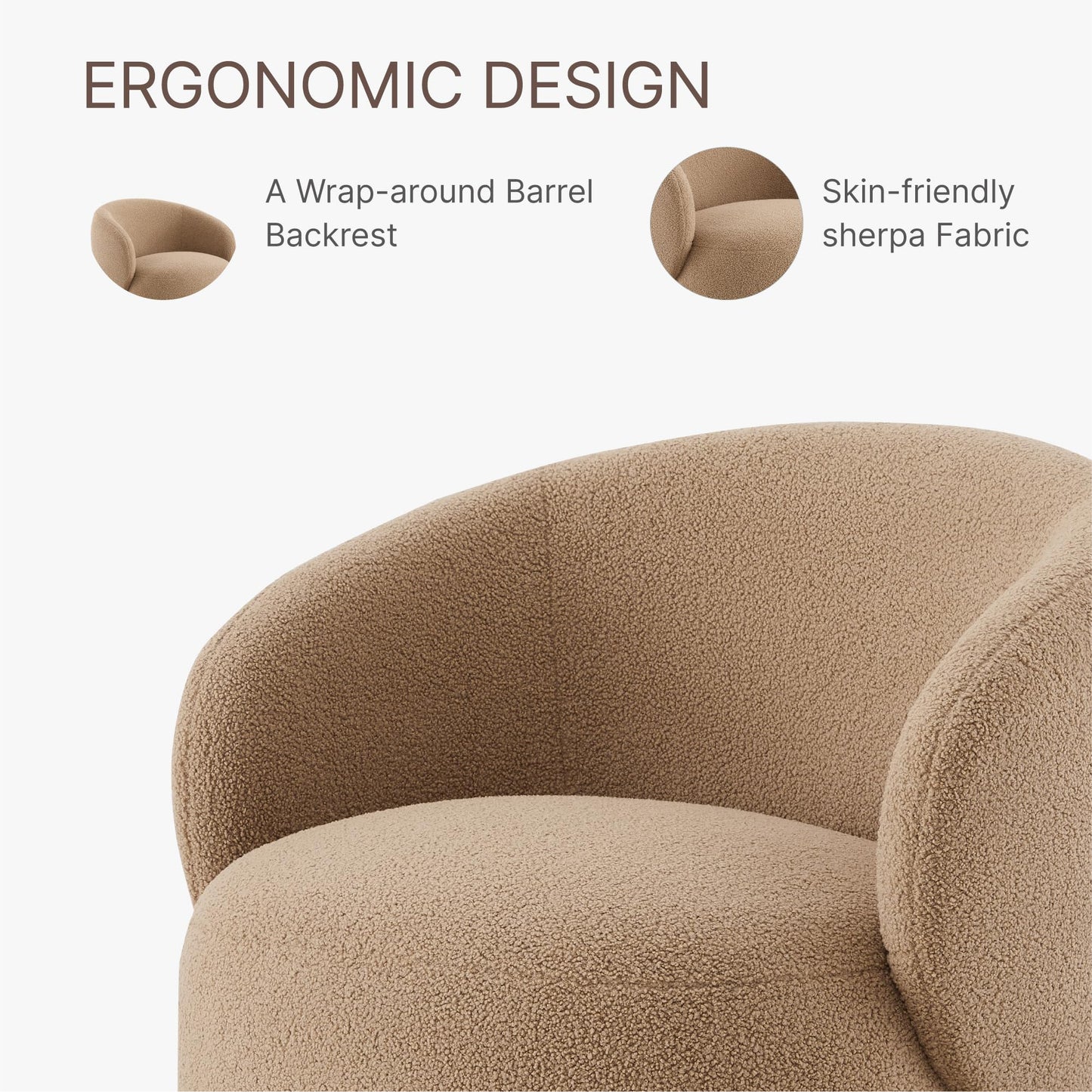 Swivel Accent Chair Round Barrel Armchair Upholstered Performance Fabric for Living Room Bedroom Reading Waitingroom