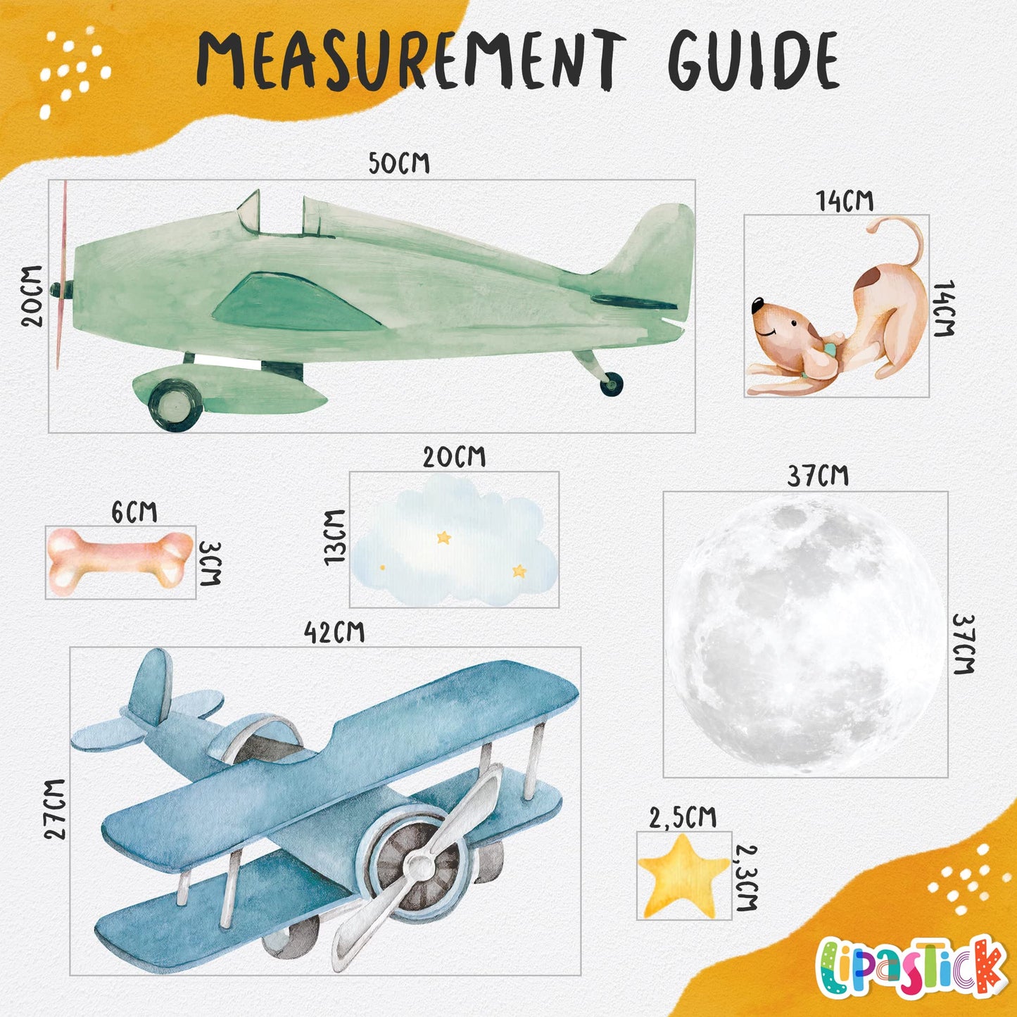 Large Airplane Wall Decals for Kids by Lipastick - 47 pcs Premium Kids Wall Stickers Aircrafts - Creative Nursery Wall Decal - Plane Vinyl Wall Decals for Baby Nursery Children Room Bedroom S Size