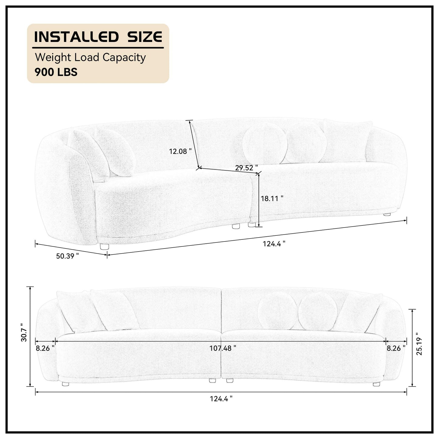 JUSTONE 124.4" Curved Sofa Curved Couch for Living Room, Luxury Sectional Sofa Boucle Sofa Couch with 5 Throw Pillows, 5-Seat Boucle Sectional Curved Couch for Bedroom Apartment (Beige)…