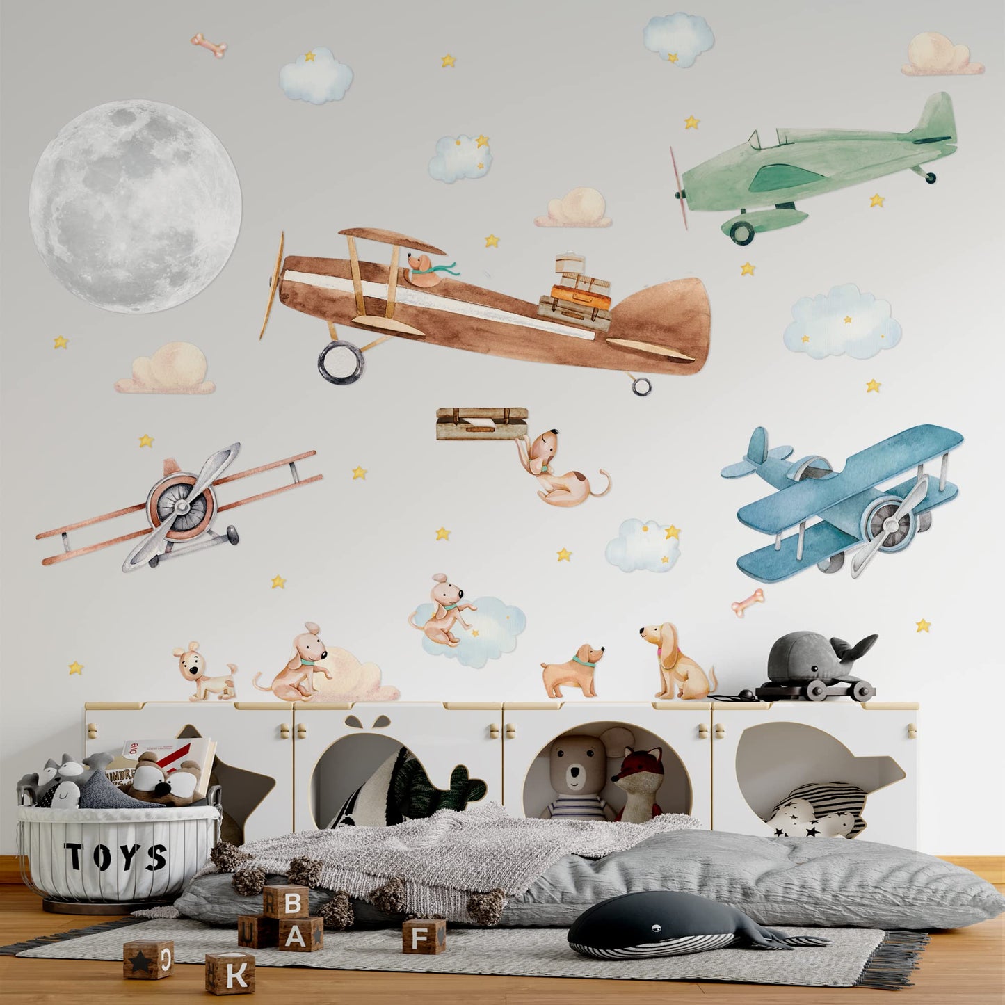 Large Airplane Wall Decals for Kids by Lipastick - 47 pcs Premium Kids Wall Stickers Aircrafts - Creative Nursery Wall Decal - Plane Vinyl Wall Decals for Baby Nursery Children Room Bedroom S Size