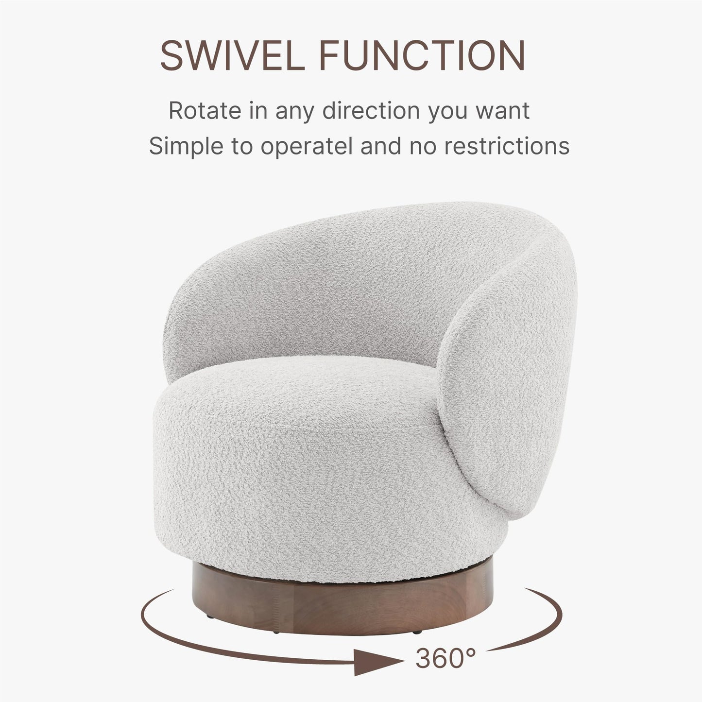 Swivel Accent Chair Round Barrel Armchair Upholstered Performance Fabric for Living Room Bedroom Reading Waitingroom