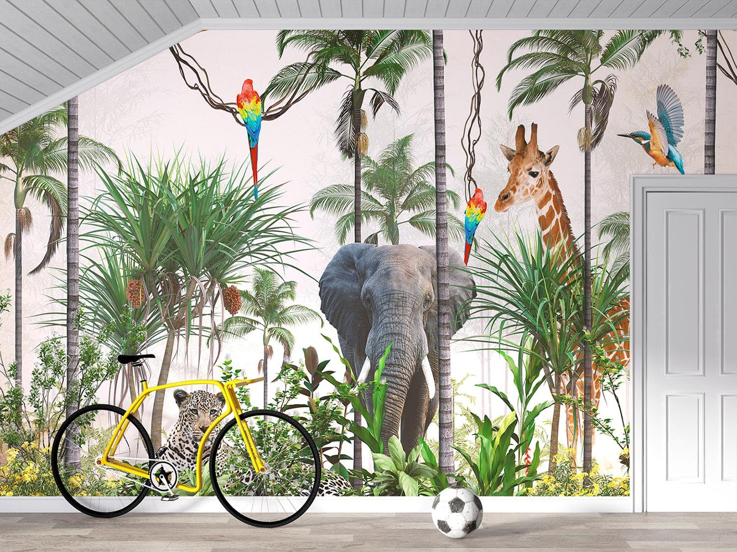 3D Safari Wallpaper Tropical Jungle and Animals Plant Wallpaper Mural for Bedroom Kids Room (Not Peel and Stick)