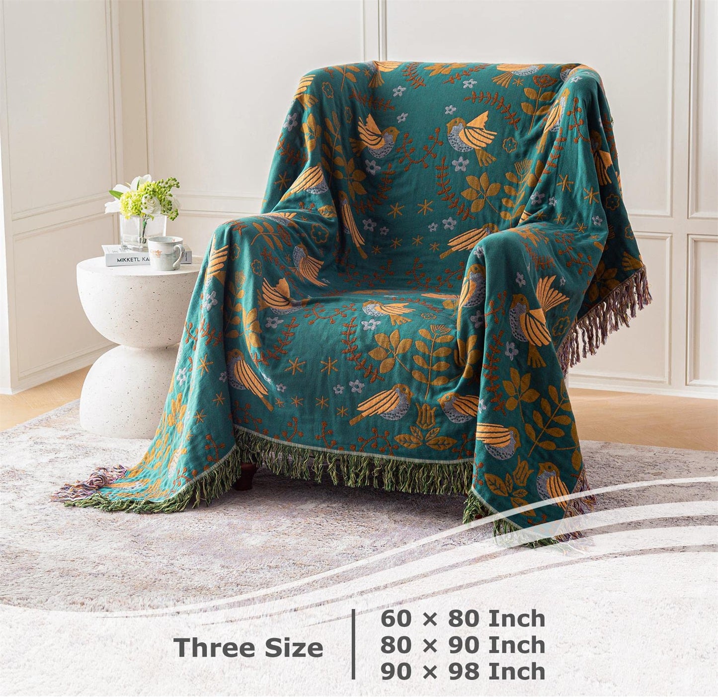 Boho Throw Blanket for Bed - 100% Cotton Ultra Soft Rustic Quilt - Floral Printed Farmhouse Decor Bed Fall Blankets,60"×80" All Season Rustic Large Throw for Sofa Couch Chair