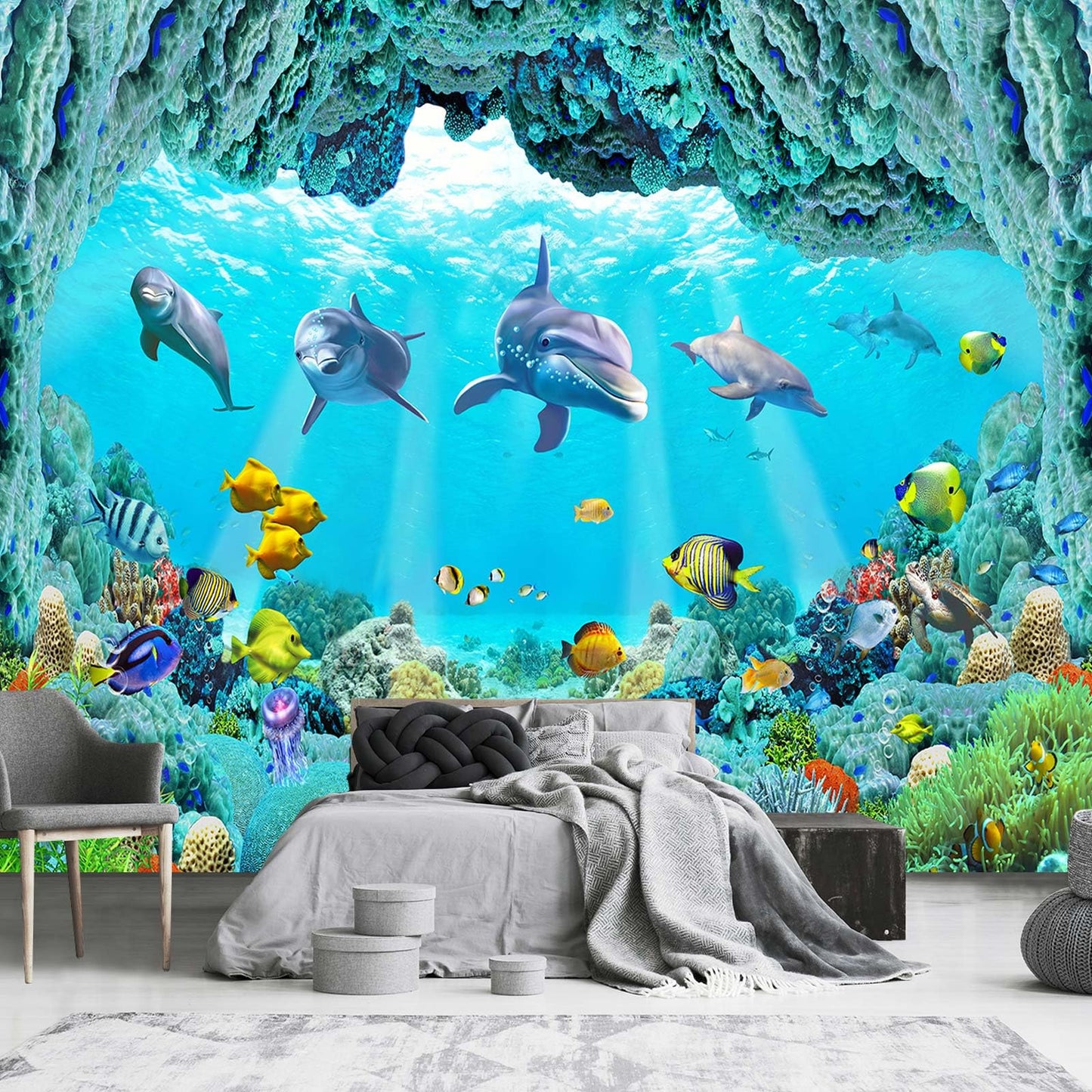 3D Safari Wallpaper Tropical Jungle and Animals Plant Wallpaper Mural for Bedroom Kids Room (Not Peel and Stick)