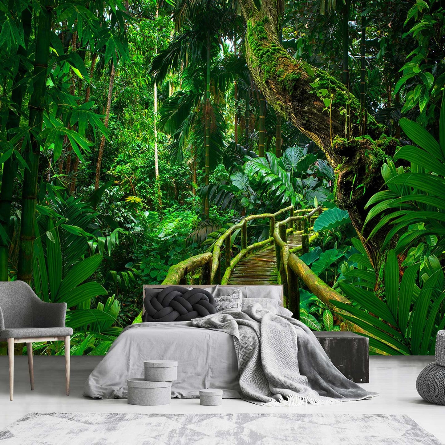 3D Safari Wallpaper Tropical Jungle and Animals Plant Wallpaper Mural for Bedroom Kids Room (Not Peel and Stick)