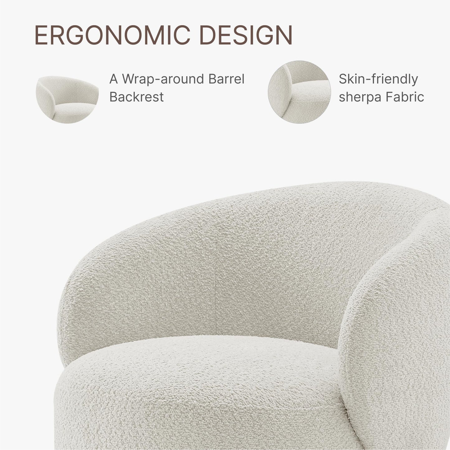 Swivel Accent Chair Round Barrel Armchair Upholstered Performance Fabric for Living Room Bedroom Reading Waitingroom