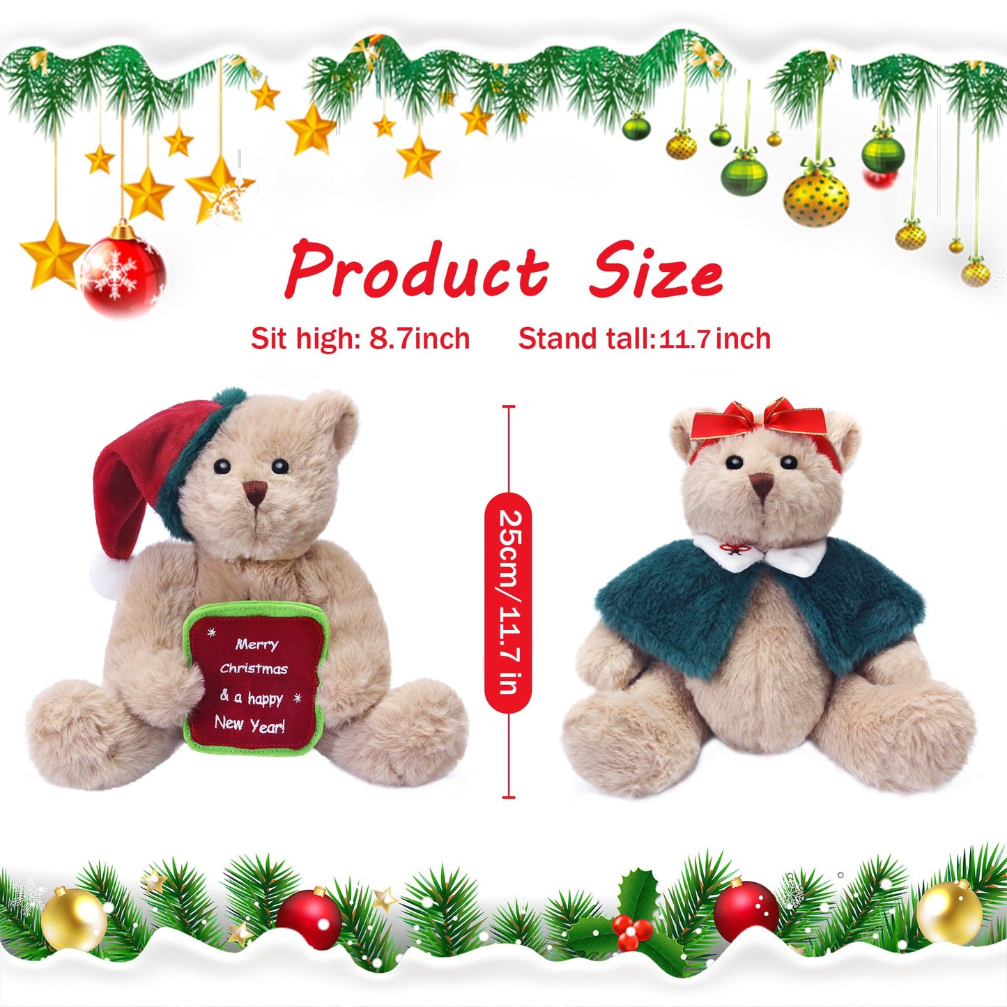 Teddy Bear Stuffed Animals, 11.7" Stuffed Bear in Diffreent Shape, Small Teddy Bear Soft Plush Toy for Girlfriend Kids Toddlers on Birthday/Christmas/Valentine's Day (2 Packs)