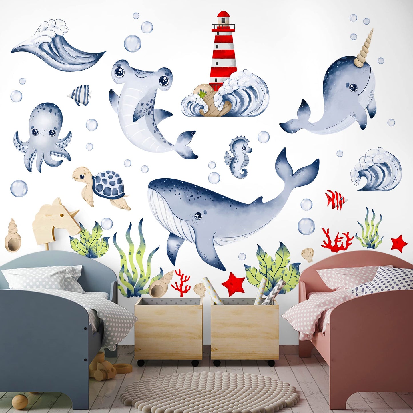 Large Airplane Wall Decals for Kids by Lipastick - 47 pcs Premium Kids Wall Stickers Aircrafts - Creative Nursery Wall Decal - Plane Vinyl Wall Decals for Baby Nursery Children Room Bedroom S Size