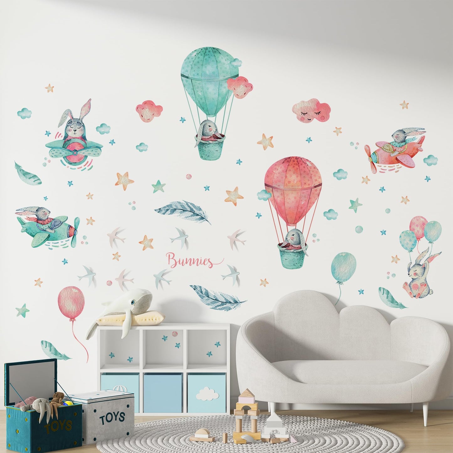 Large Airplane Wall Decals for Kids by Lipastick - 47 pcs Premium Kids Wall Stickers Aircrafts - Creative Nursery Wall Decal - Plane Vinyl Wall Decals for Baby Nursery Children Room Bedroom S Size