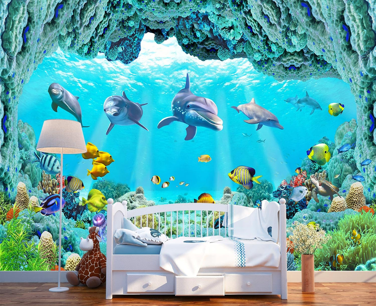 3D Safari Wallpaper Tropical Jungle and Animals Plant Wallpaper Mural for Bedroom Kids Room (Not Peel and Stick)