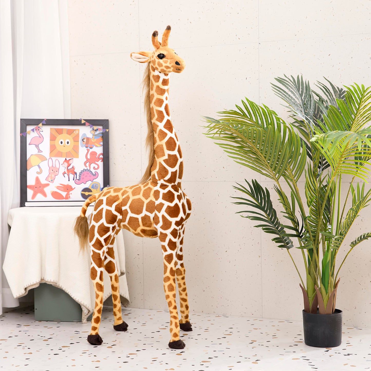 Giant Giraffe Stuffed Animal Set, 47 Inch Large Plush Giraffe Toy with Bird&Basket&Leaves&Card, Big Lifelike Standing Giraffe for Girls Boys