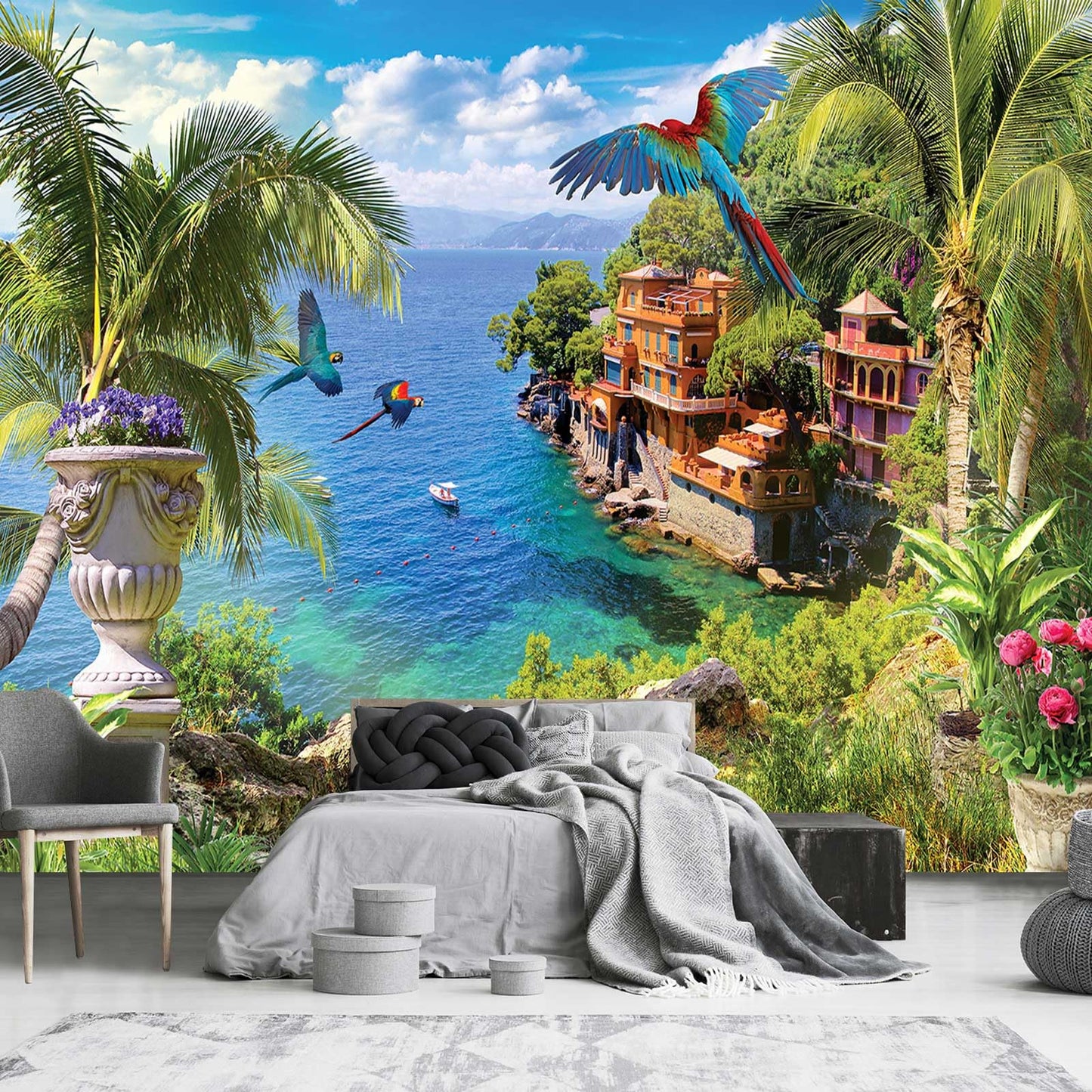 3D Safari Wallpaper Tropical Jungle and Animals Plant Wallpaper Mural for Bedroom Kids Room (Not Peel and Stick)