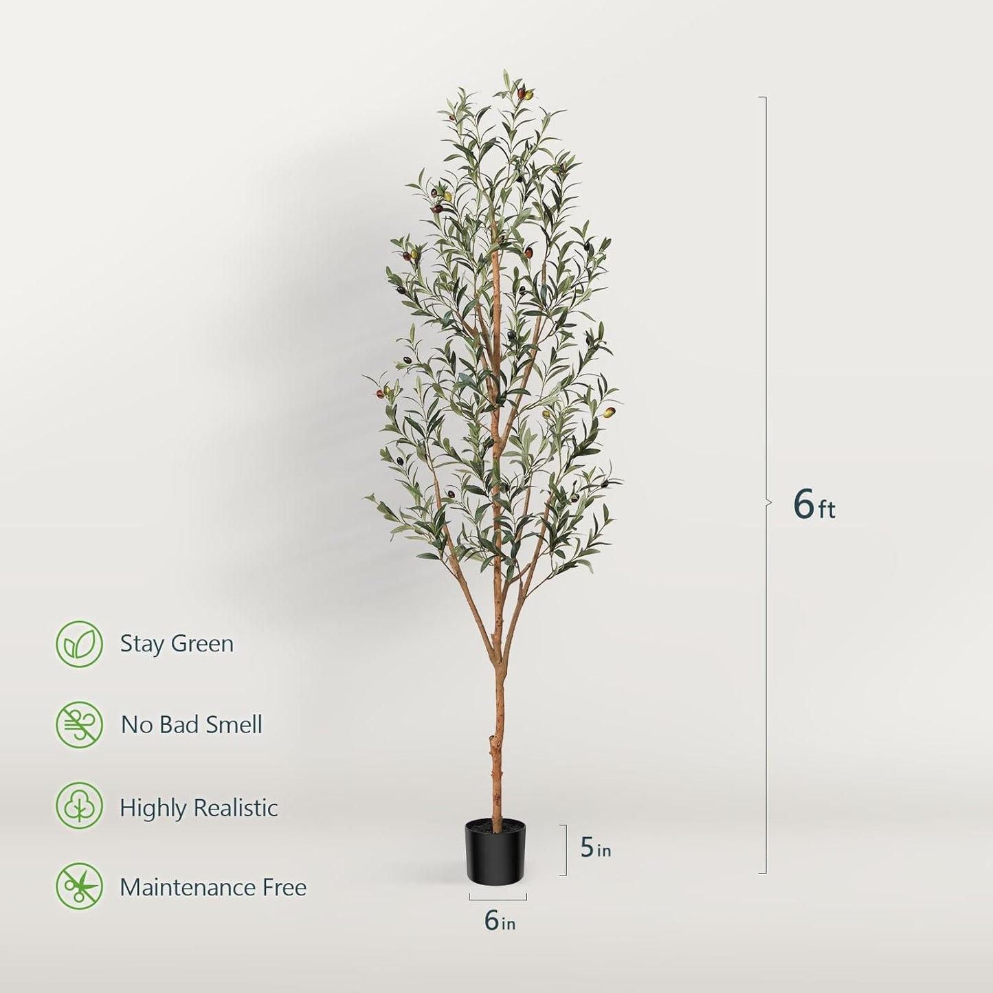Kazeila Artificial Olive Tree 6FT Tall Faux Silk Plant for Home Office Decor Indoor Fake Potted Tree with Natural Wood Trunk and Lifelike Fruits