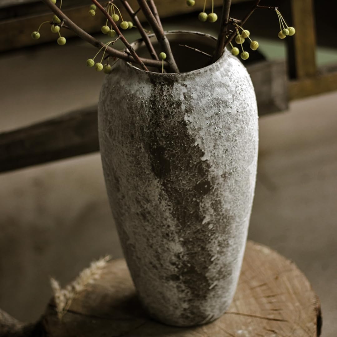 Denique Rustic Ceramic Flower Vase, Vintage Tall Floor Vase Farmhouse Decor, Large Vases for Living Room Entryway Table Centerpiece Decor, Terracotta Vases Pottery Clay Vase(A-22cm)