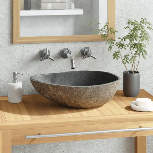 INLIFE Vessel Sink,Natural River Stone Wash Basin Sink For Washroom Oval Bathroom Vessel Sink 14.9"-17.7"