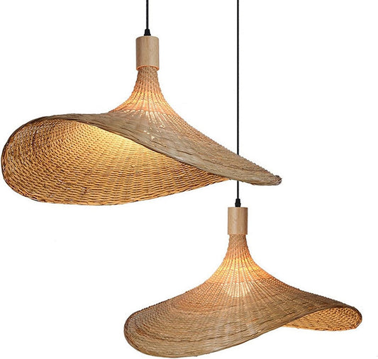 JKTOLKY Bamboo Pendant Lighting Fixtures, Art Bird Nest Lamp Shade hat Ceiling Hanging Light with Adjustable Cord for Living Room Dining Room Bar