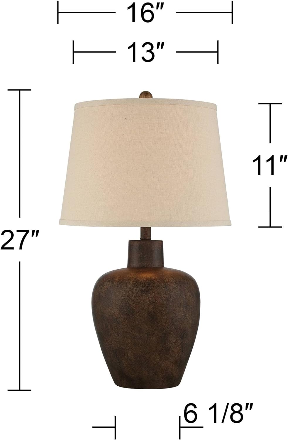 Regency Hill Glenn Farmhouse Rustic Southwestern Table Lamps 27" Tall Set of 2 Dark Terra Cotta Tapered Fabric Drum Shade Decor for Living Room Bedroom House Bedside Nightstand Home Office