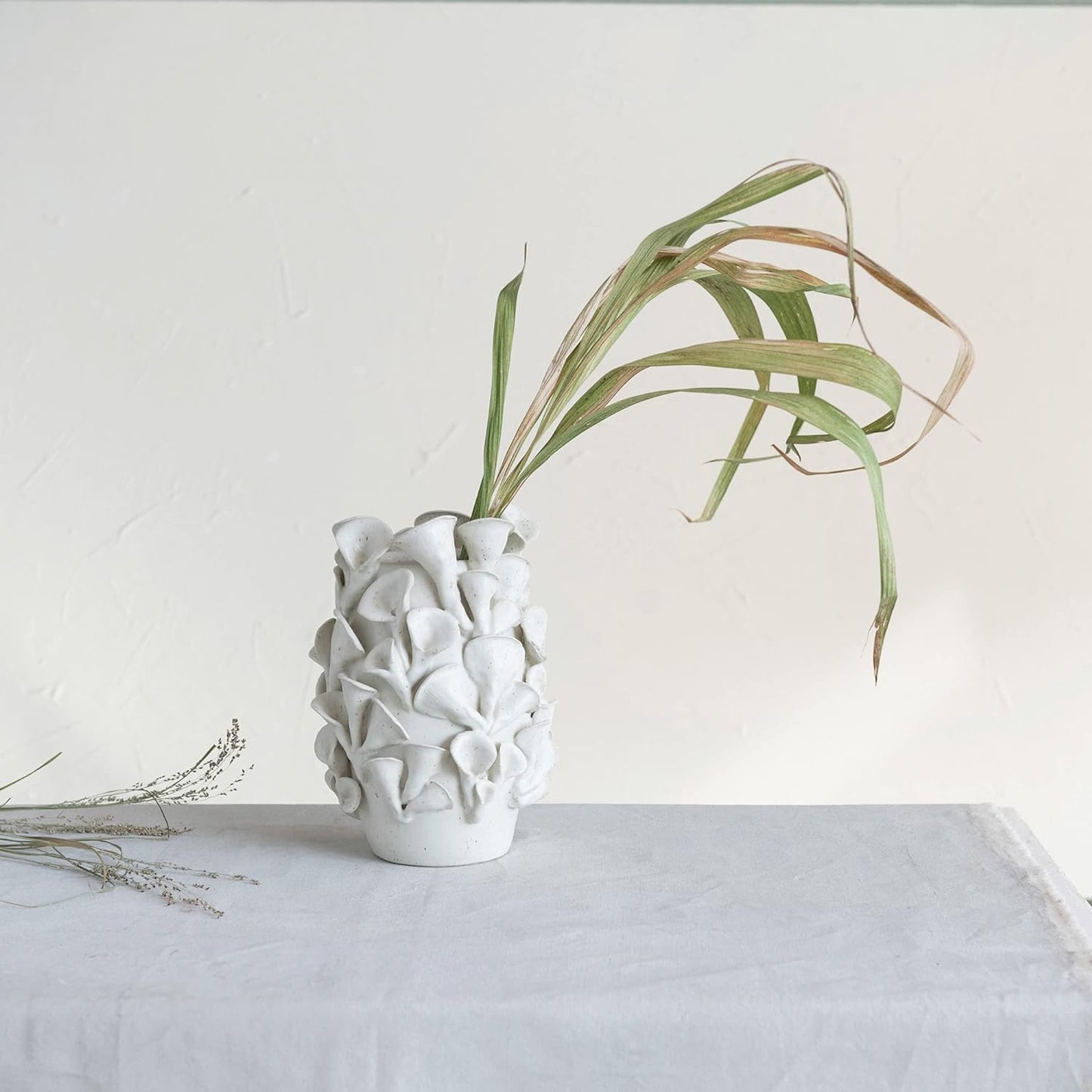 Creative Co-Op Handmade Organic Stoneware Sculpted, White Reactive Glaze Vases, 7" L x 7" W x 11" H