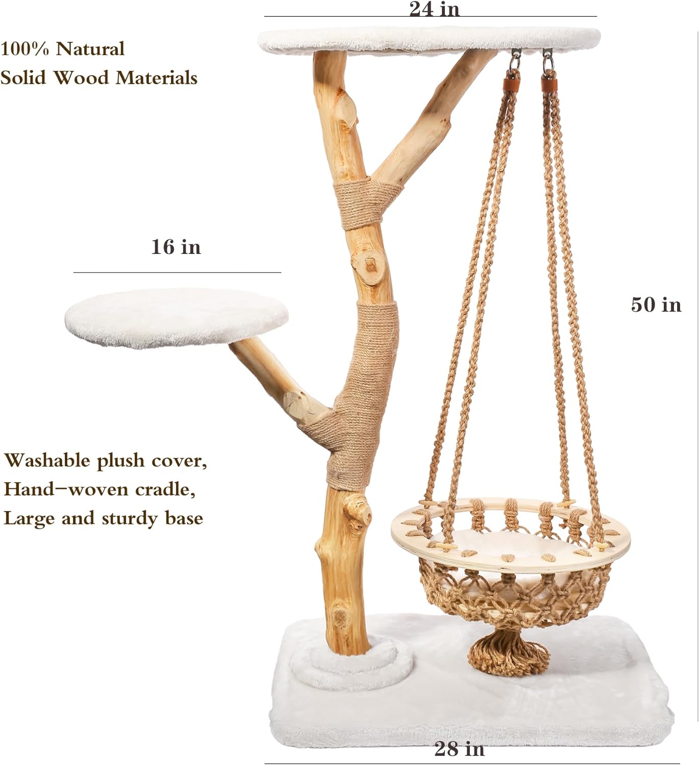 Xiamiao Modern Cat Tree for Indoor Cats, Wooden Cat Condos and Towers for Large Cats Washable, Luxury Mid Century Cat Furniture with Unique Cat Swing, 50 Inches Tall