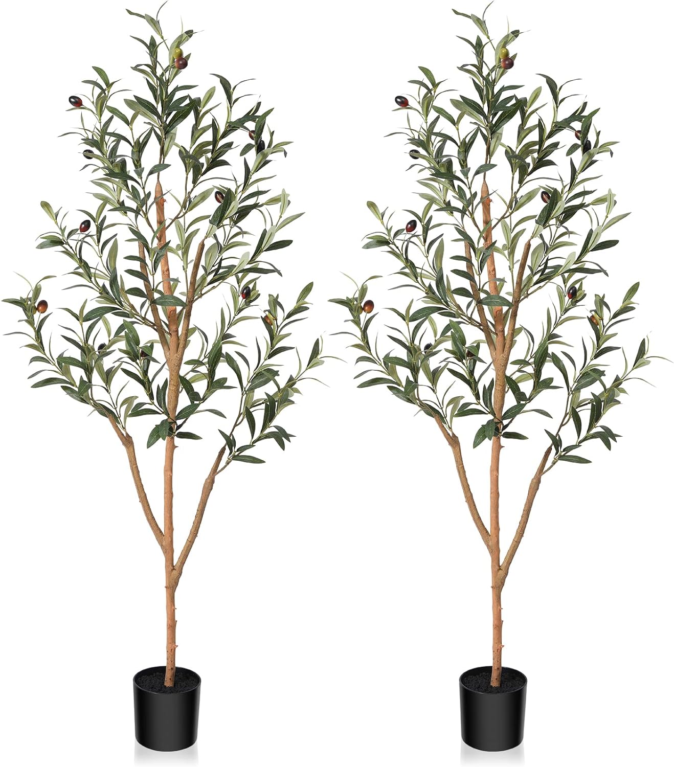 Kazeila Artificial Olive Tree 6FT Tall Faux Silk Plant for Home Office Decor Indoor Fake Potted Tree with Natural Wood Trunk and Lifelike Fruits