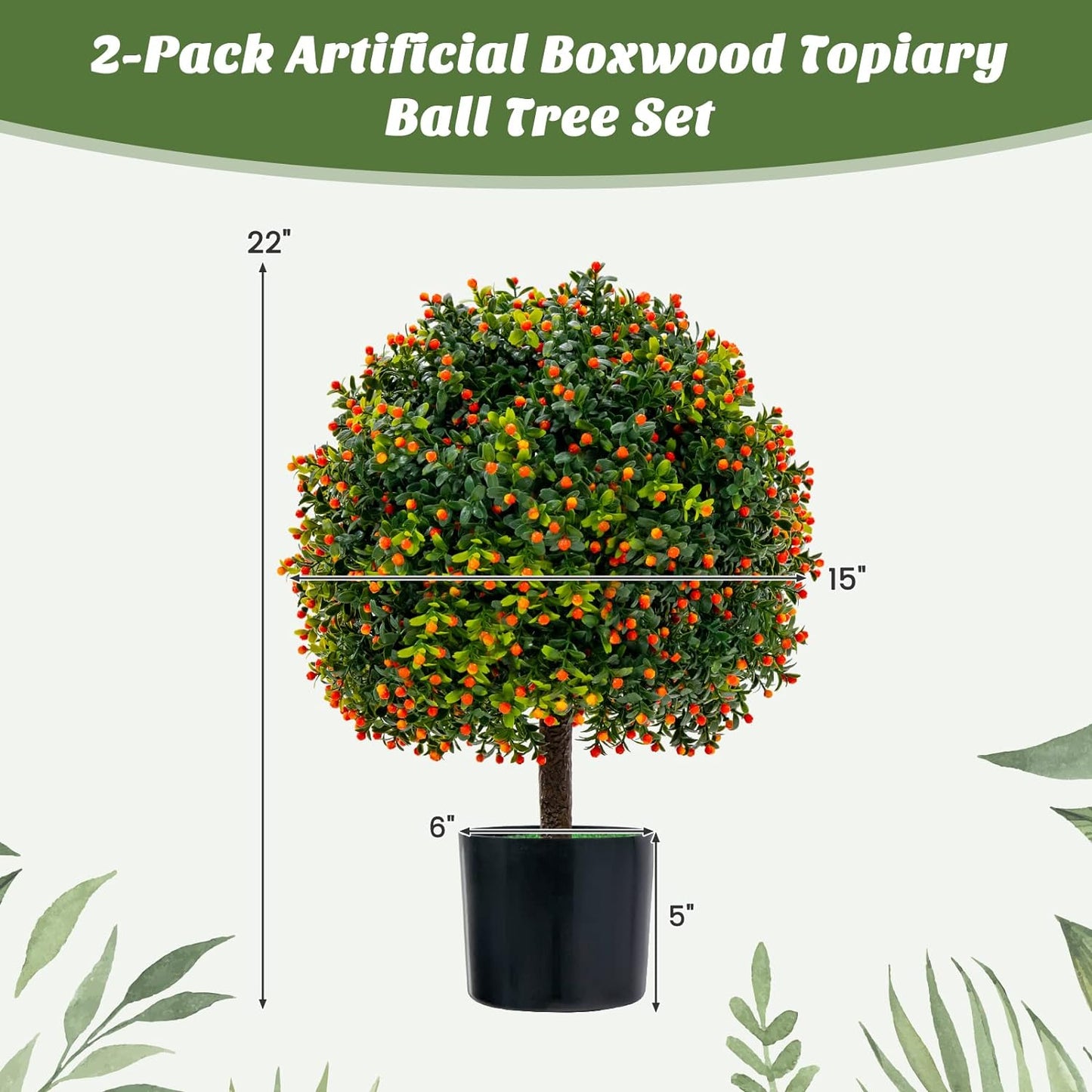 BECOMFORT 3FT Artificial Potted Cedar Ball Tree, Fake Boxwood Topiary Tree with Pot, Faux Round Shrub Bush Decoration, Greenery Decorative Plants for Indoor Outdoor Use (Cedar Ball Tree)
