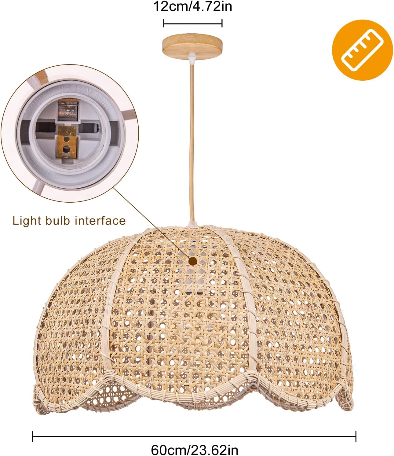 Arturesthome Rattan Woven Pendant Light, Hand-Woven Flower Shaped Ceiling Chandelier, Handmade Hanging Lamp Shade Crafts Lampshade for Dining Room Bar Café Rustic Décor