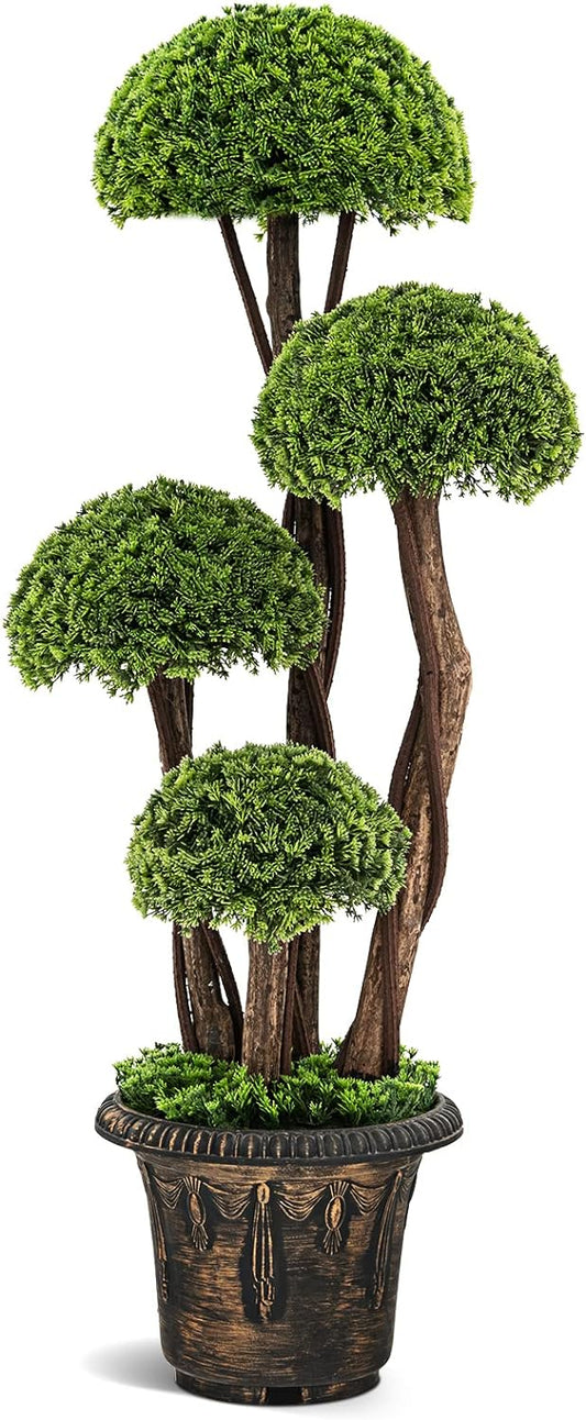 BECOMFORT 3FT Artificial Potted Cedar Ball Tree, Fake Boxwood Topiary Tree with Pot, Faux Round Shrub Bush Decoration, Greenery Decorative Plants for Indoor Outdoor Use (Cedar Ball Tree)