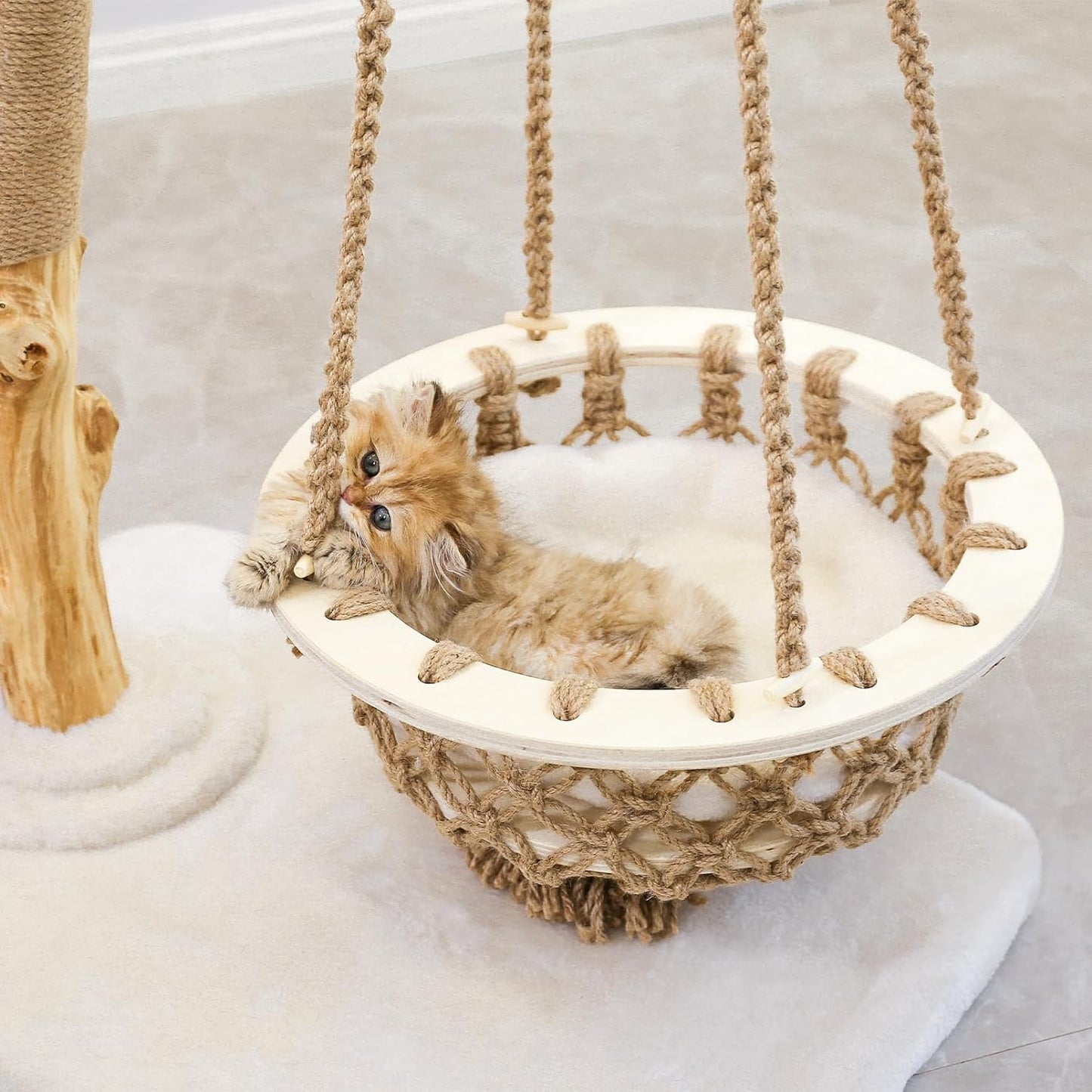 Xiamiao Modern Cat Tree for Indoor Cats, Wooden Cat Condos and Towers for Large Cats Washable, Luxury Mid Century Cat Furniture with Unique Cat Swing, 50 Inches Tall