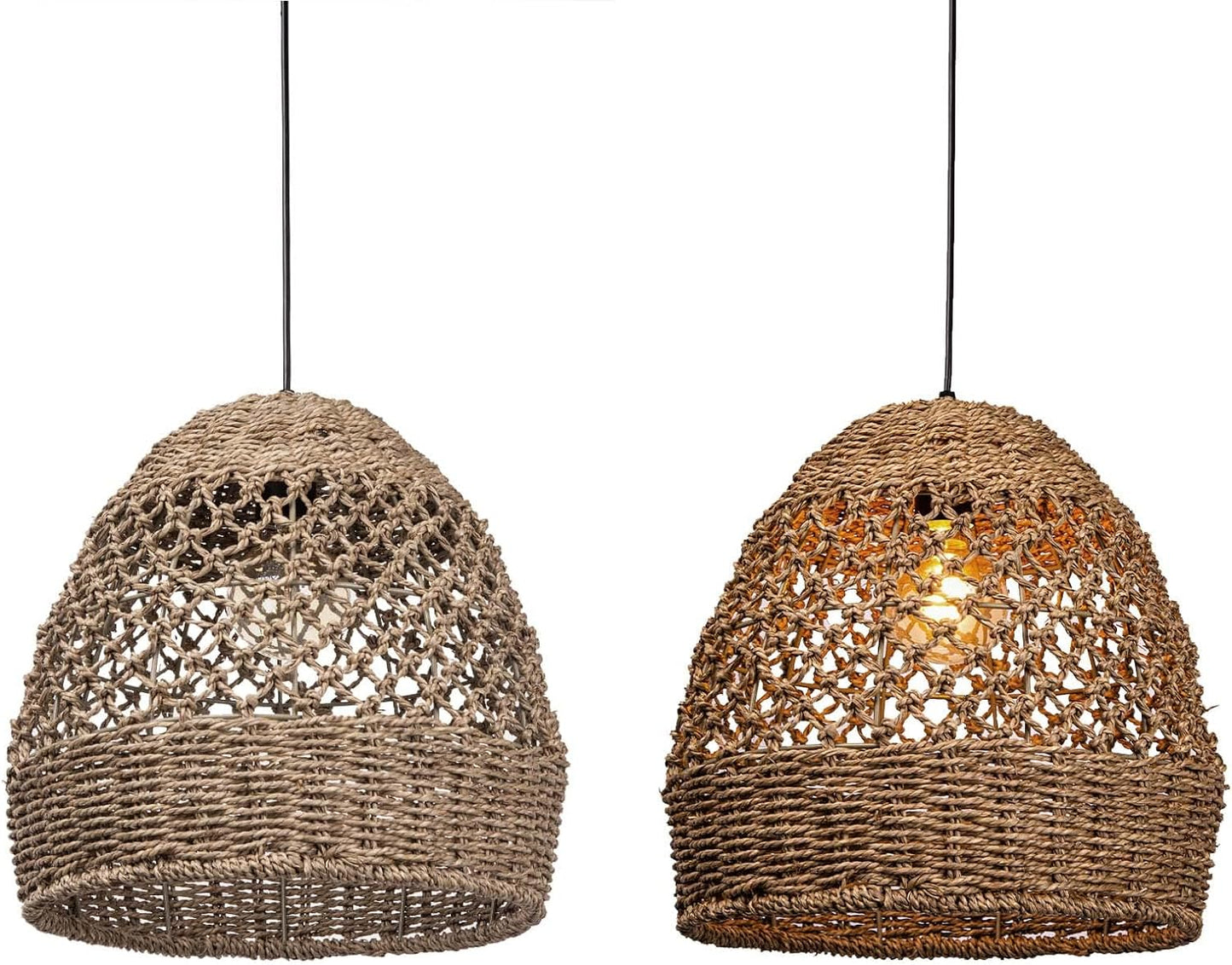 Arturesthome Retro Rattan Woven Pendant Light Fixture, Chandelier with Lamp Shade Light Cover, Hanging Lighting for Kitchen Dining Room Foyer Entry